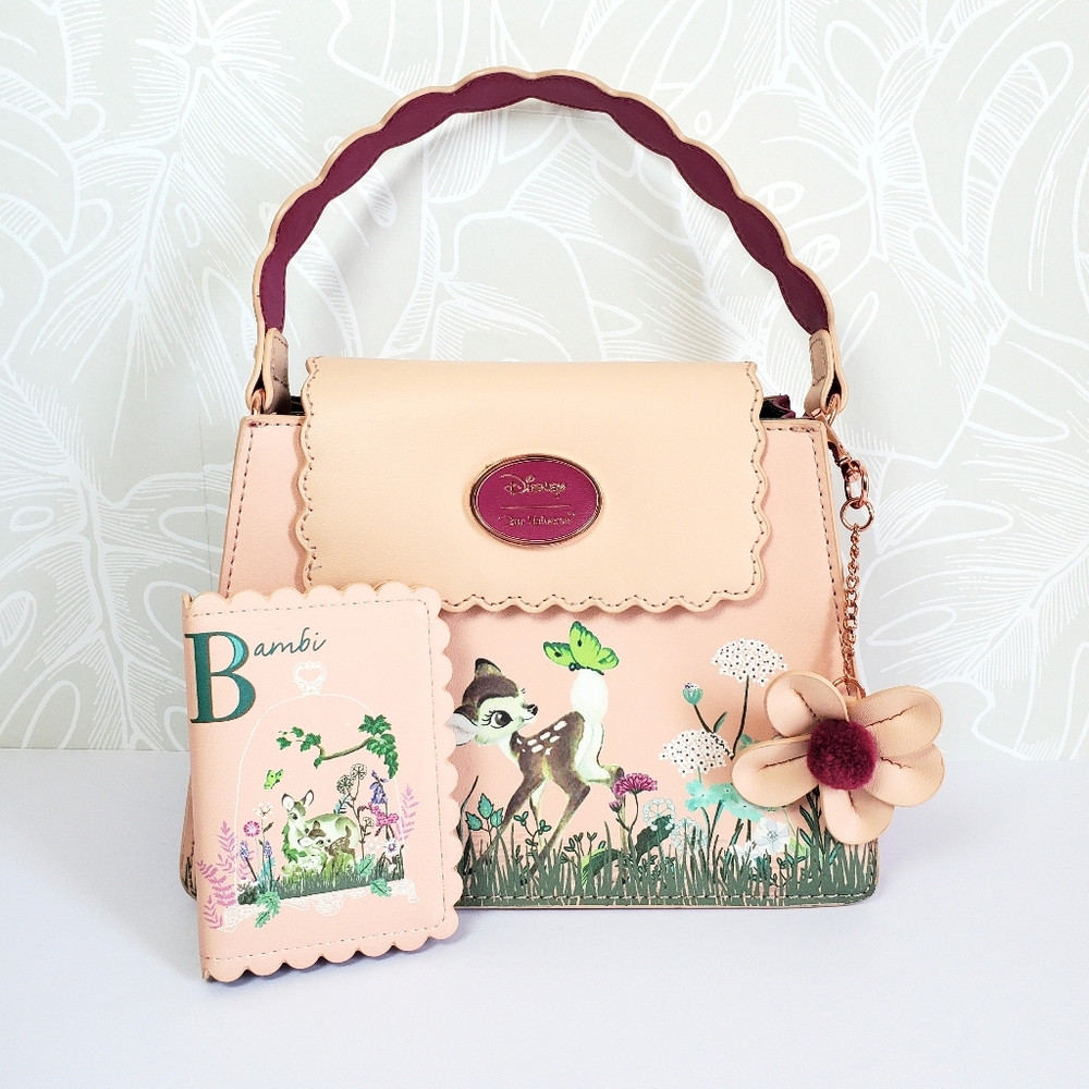 Disney Our Universe Bambi Watercolor Portrait Handbag W/ Matching Wallet